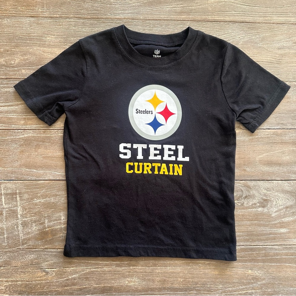 NFL Steelers Kids Black T-Shirt with Steel Curtain Design